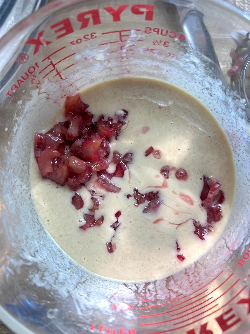 rhubarb added to wet batter
