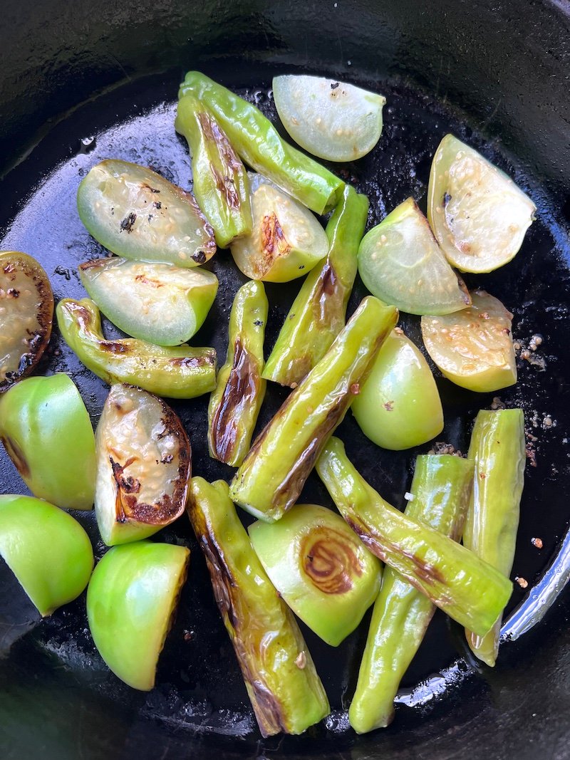 shashito peppers and tomatillos charred for chimichurri that is 1 Weight Watchers points