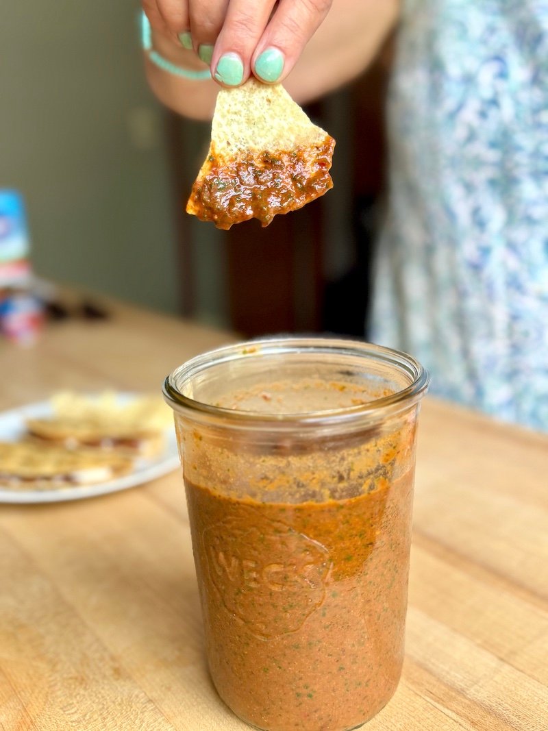 black bean salsa and chips - the salsa is zero weight watchers points