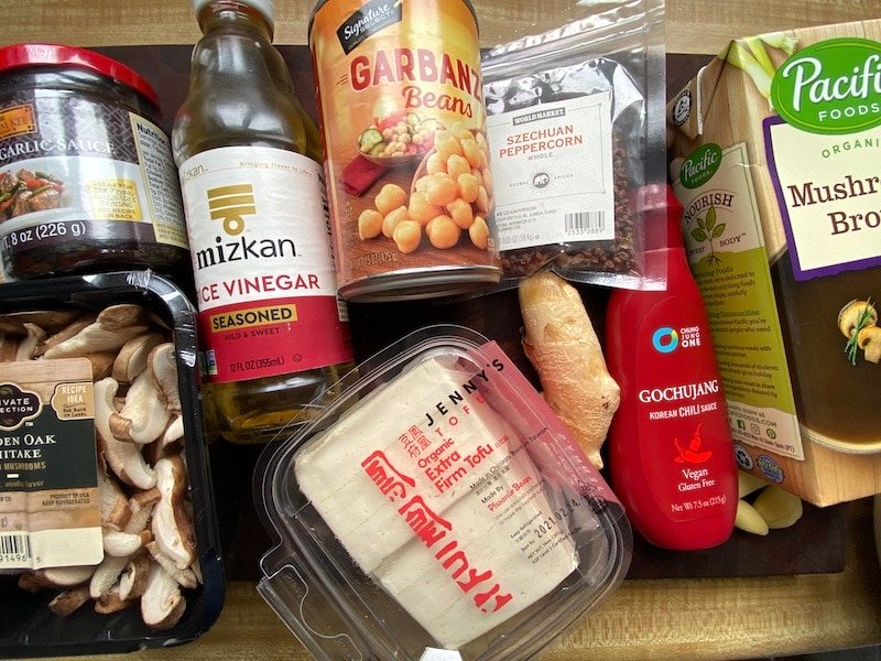 this is a photo of all the ingredients needed to make mapo tofu, a Korean dish that is Weight Watchers friendly