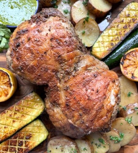 Roasted Boneless Leg of Lamb with Lemon Herbed Classic Idaho® Russet Potatoes with Zucchini