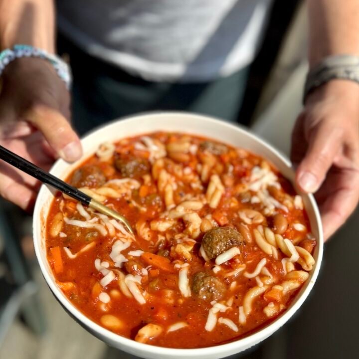 pasta fagioli with mini meatballs that is 5 weight watchers points