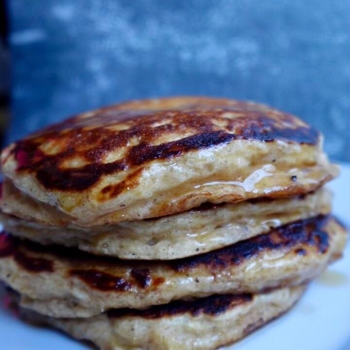 this is a plate of pumpkin protein pancakes