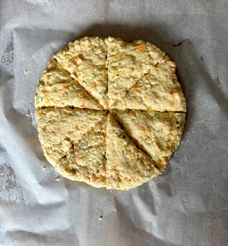 this is a weight watchers friendly cheddar jalapeno scone recipe that's been frozen, and cut into 8 servings