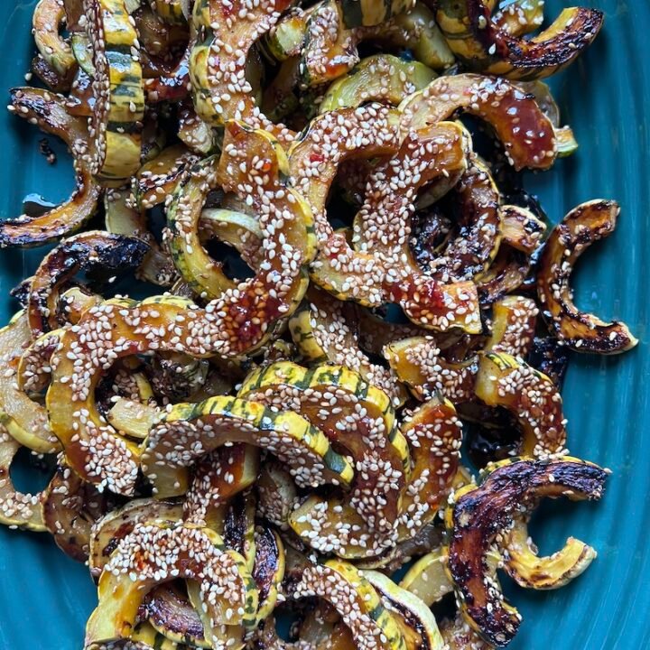 this is soy glazed delicata squash with sesame seeds