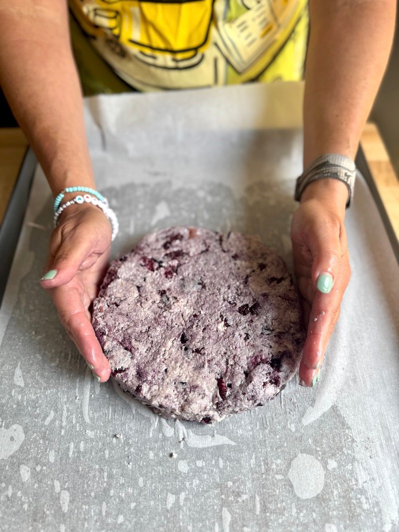 shaping cherry cream cheese scones