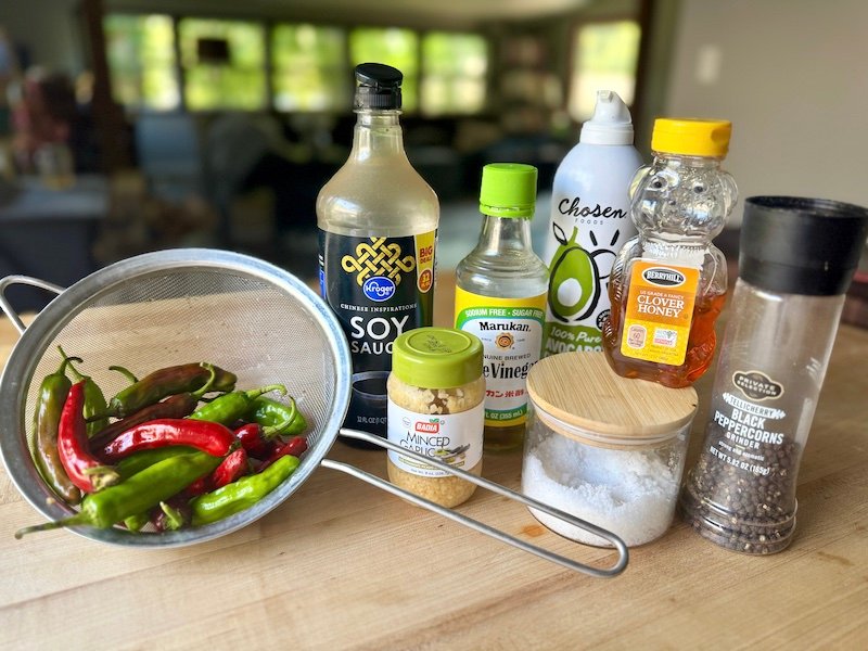 ingredients for shishito peppers with Asian sauce two weight watchers points