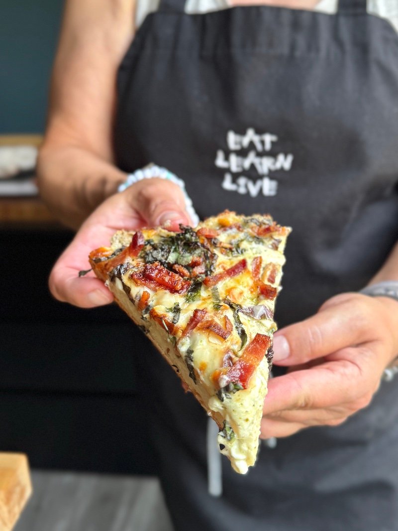 swiss chard and bacon pizza