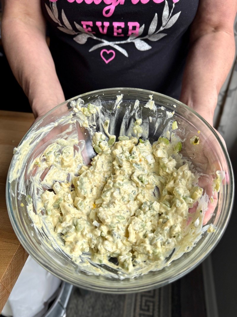 creamy potato salad topper for crispy potatoes that is only 8 Weight Watchers points for the whole bowl!